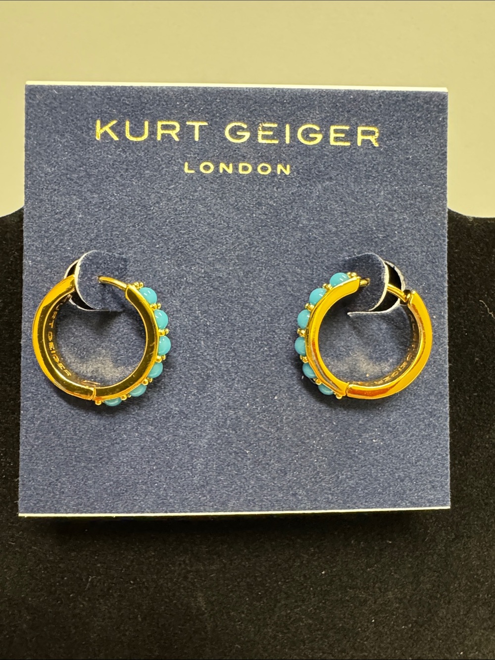 Kurt Geiger Gold Hoop Earrings with Turquoise Beads - FLAWED